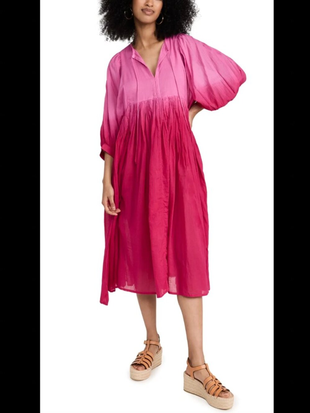 $240 Sundry Pink Gradient Pleated Blouson Midi Dress size 0